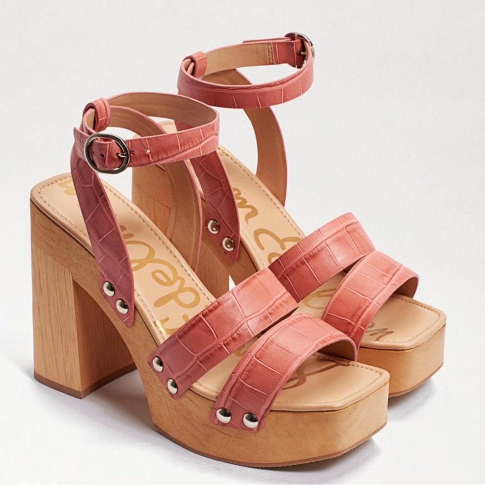 🆕{Sam Edelman} Rosalind Terra Rose Croc Platform Heeled Sandal
